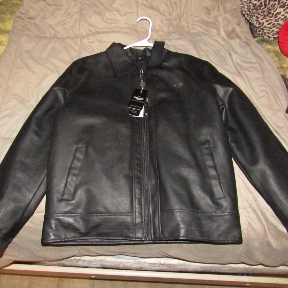 BLACK FAUX LEATHER JACKET MENS XL
